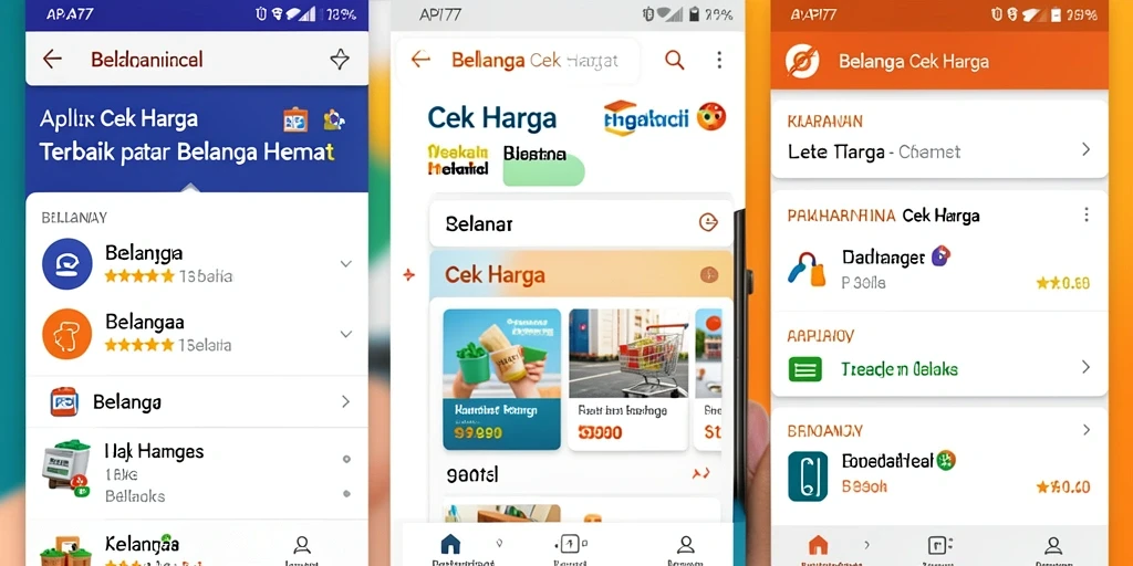 Antarmuka aplikasi API77 yang menunjukkan perbandingan harga.