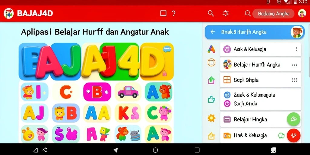 Antarmuka BAJAJ4D yang cerah dan menarik untuk belajar huruf dan angka.