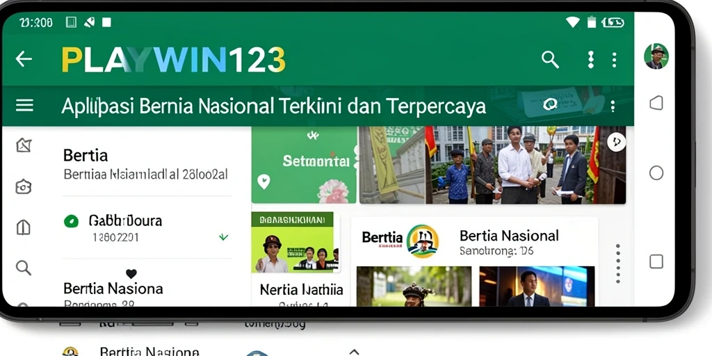 Antarmuka utama aplikasi PLAYWIN123 dengan berita nasional terkini.