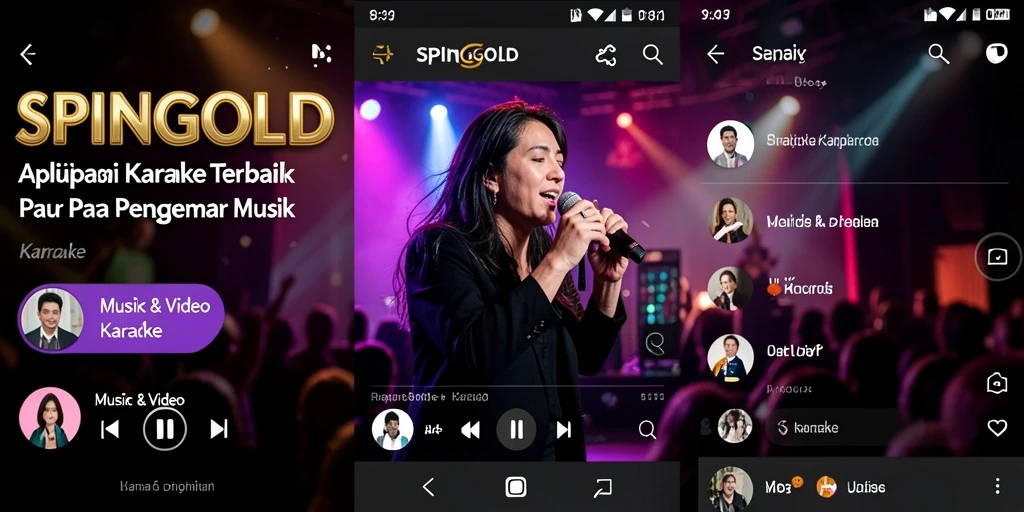 Antarmuka aplikasi SPINGOLD yang menarik dan interaktif untuk karaoke.